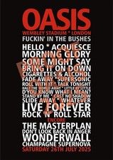 Oasis LIVE 25 Set List Poster