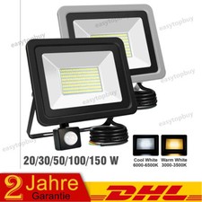LED Fluter mit Bewegungsmelder/Stecker 10-100Watt Außen Strahler Scheinwerfer DE