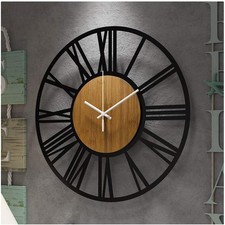 Runde schwarze Wanduhr im Retro-Stil mit römischen Ziffern und leisem Quarzwe...