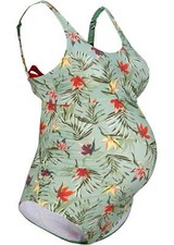 Umstandsbadeanzug Gr. 48 Grün Orange Geblümt Damen Bademode Schwimmanzug Neu