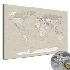 Lana KK® Slim Line Leinwandbild - World Map Cappuccino - Weltkarte, Pinnwand