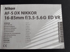 #A1089 -Nikon Nikkor AF-S DX Nikkor 16-85mm f/3.5-5.6G ED VR   Anleitung, Manual