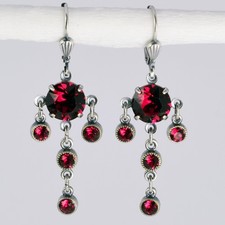 Grevenkämper Ohrringe Swarovski Kristall Rund Chandelier lang Vintage rot Siam