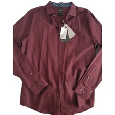 H&M Premium Dunkelrot Bordeaux Hemd L Herren Neu Luxus Weinrot Oxford Kentkragen