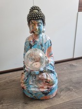 Buddha Figur Meditierend Deko Skulptur Statue Leuchtkugel Licht Zen