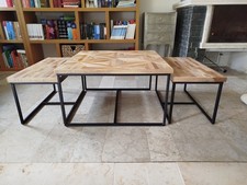 Wohnzimmertisch 3-teilig, 70 x 70 cm, zwei 'Untertische', schöne Intarsien!