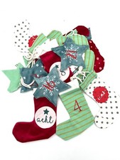 Hotex Adventskalender/Girlande 24 Säckchen weiß rot mint zum befüllen