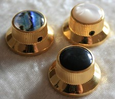 Knopf Potiknopf in gold mit weißer MOP Imitat Einlage Inlay Hutknopf Reglerknopf