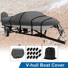 600D wasserdichte V-Rumpf-Bootsabdeckung mit 2-in-1-Motorabdeckung 23-24 Fuß