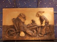 Wand Bild Gips 3D Relief Kunsthandwerk "Heimfahrt" gemarkt HBT29x45,5x3,5