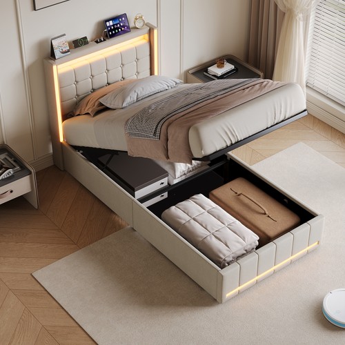 Led boxspringbett polsterbett - boxspringbett,