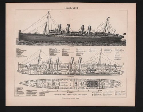 Lithografie 1908 dampf schiff - 1908,, dampf-schiff