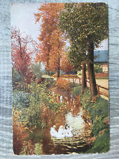 AK Feldpost Teich Herbst Schwan Weiher Weg Baum 1918 | 1032