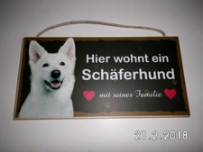 Türschild Schäferhund weiß, Tierschild Hund aus Holz, Holzschild, Herstellung D