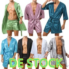 DE~iEFiEL Satin Bademantel Herren Seide Morgenmantel Kimono Lang Hausmantel Robe