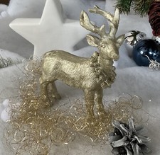 Deko Figur Statue Hirsch Gold Kunststein Weihnachten Skandi Shabby 