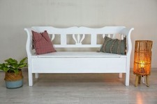 große Truhenbank im Jugendstil in Weiß, Kiefer massiv "160 cm breit" Sitzbank