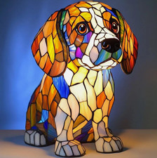Tiffany-Tischlamp-Lampe Hund Tiermotiv im klassischen Art-Nouveau-Stil