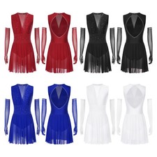 Damen Outfits 2 Stück Tanzkleidung Lange Handschuhe Kostüm Samba Kleid Cha-Cha