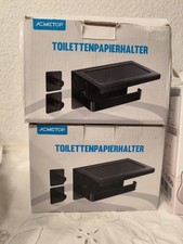 Badezimmer Zubehör: 2x Toilettenpapierhalter, Handtuchhalter Schwarz Duschablage