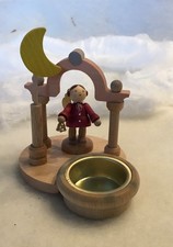 Erzgebirge wunderschöner Teelichthalter Engel mit Glocke, Mond natur OVP 325