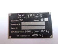 Heinkel Kabine Kabinenroller Typenschild 150 Roller Schild ID-plate s68