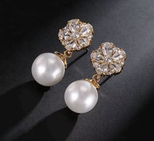 Damen Ohrringe Gold 750 vergoldet 18k Perle Zirkonia wasserfest O3125