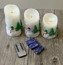 LED Kerzen 3er Set "Schneemänner/Tannen" Dekoration Wachs-LED-Kerzen Timer(L1n47