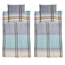 Bettwäsche-Set blau 135x200 Microflanell 4tlg 80x80cm blau-grau-weiß 13.34