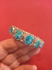 Nachlass, Silber Armreif der Navajo mit 5 großen Türkisen , Einzelstück 