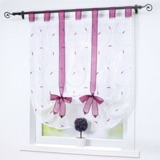Raffrollo Küche Raffgardinen mit Schlaufen Bestickt Fenstergardine Modern Voile