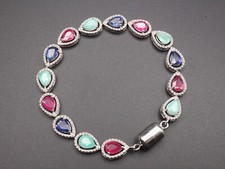 GOLDJUNGE69 * HARRY IVENS  EDELSTEIN ARMBAND SMARAGD,SAPHIR RUBIN (beh) 925er SI