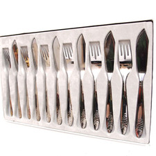 Besteck Kasten Fischbesteck WMF Cromargan Edelstahl Fisch Form für 6 Personen