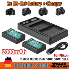 2x 2000mAh EN-EL9 Akku & LCD