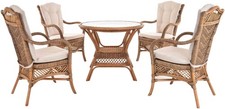 Set/5 Rattanset Orleans Wintergarten-Set Natur Rattan 4 Personen (Vintage Braun)