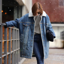 Damen Denim Jeans Jacke Mantel