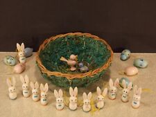 21 alte massiv Holz Oster Hasen+Eier Erzgebirge in Nest Oster Strauß Anhänger