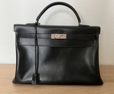 HERMÈS Kelly Bag 40 Retourne Boxleder PHW schwarz Vintage