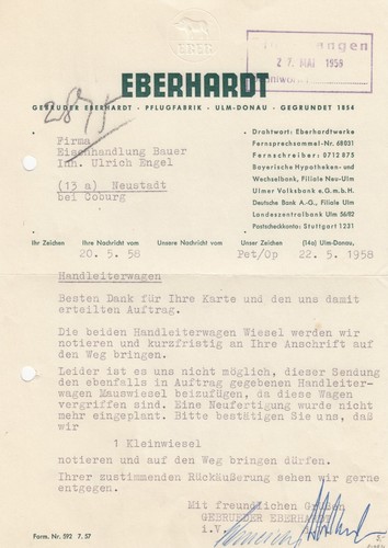 Ulm donau brief 1958 - ulm/donau,,