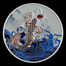 CHINA KOI KARPFEN / FISCH - KOLORIERT - MEDAILLE - SILBER AUFLAGE - SELTEN