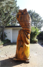 Eule Uhu Gartenfigur Holz Kettensägekunst Kastanienstamm Skulptur 3,00 x 0,80 m