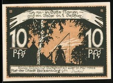 Notgeld Boizenburg, 1922, 10 Pfennig, Ansicht von Boizenburg und Silhouette ein 