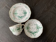 3 Teiliges Moccagedeck Meissen Porzellan Indisch Grün Zeitlos Schön Handgemalt 