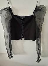 Oberteil Blusen Look Puffärmel Mesh Transparent Häckchen Verschluss Neu M