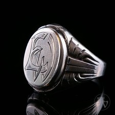 Antiker Art Deco Monogramm Siegelring Ring Initialen EW / WE 800 Silber Gr. 60