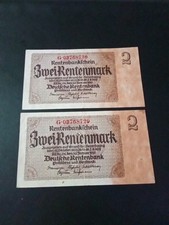 2 x Rentenbankschein - 2 Rentenmark  1937   Ro. 167b fortlaufende Nummer 
