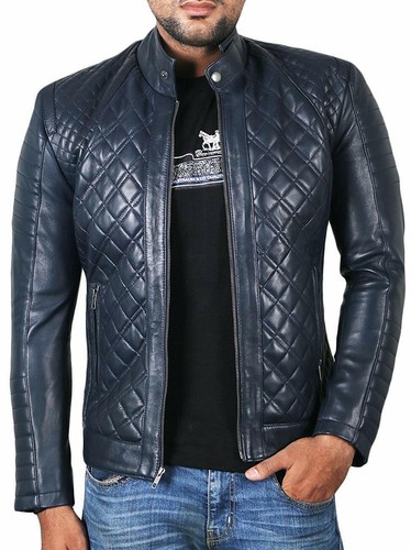 Marineblau gesteppt lederjacke - marineblau,