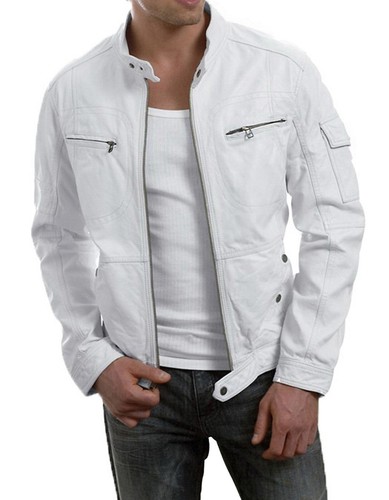 Herren weiße lederjacke - weiße,