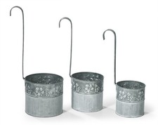 Hängetöpfe 3er Set Blumentopf Silber Farben Blumen Übertopf Zink Deko Balkon