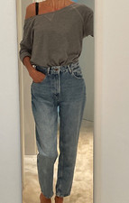 Mom Jeans Bershka Straight Leg Denim Hellblau Damen Größe 34/XSM High Waist Hose